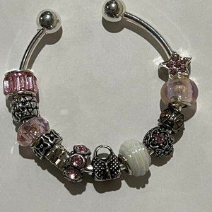 PINK BANGLE EUROPEAN CHARM BRACELET
